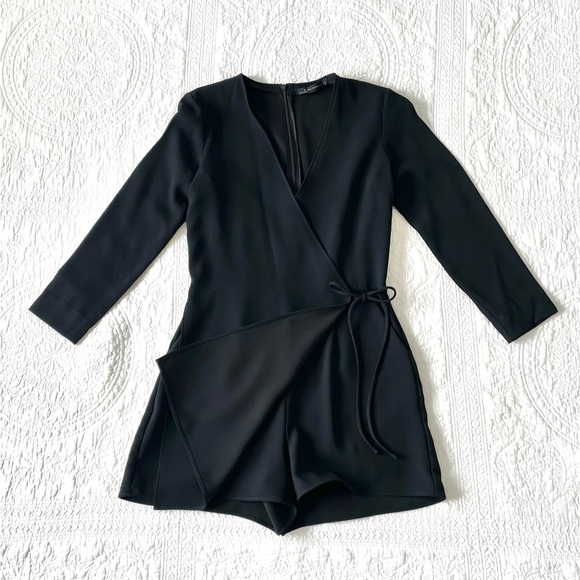 NWOT Zara Woman Black Wrap Front Romper Mini Dress - S - Picture 3 of 7